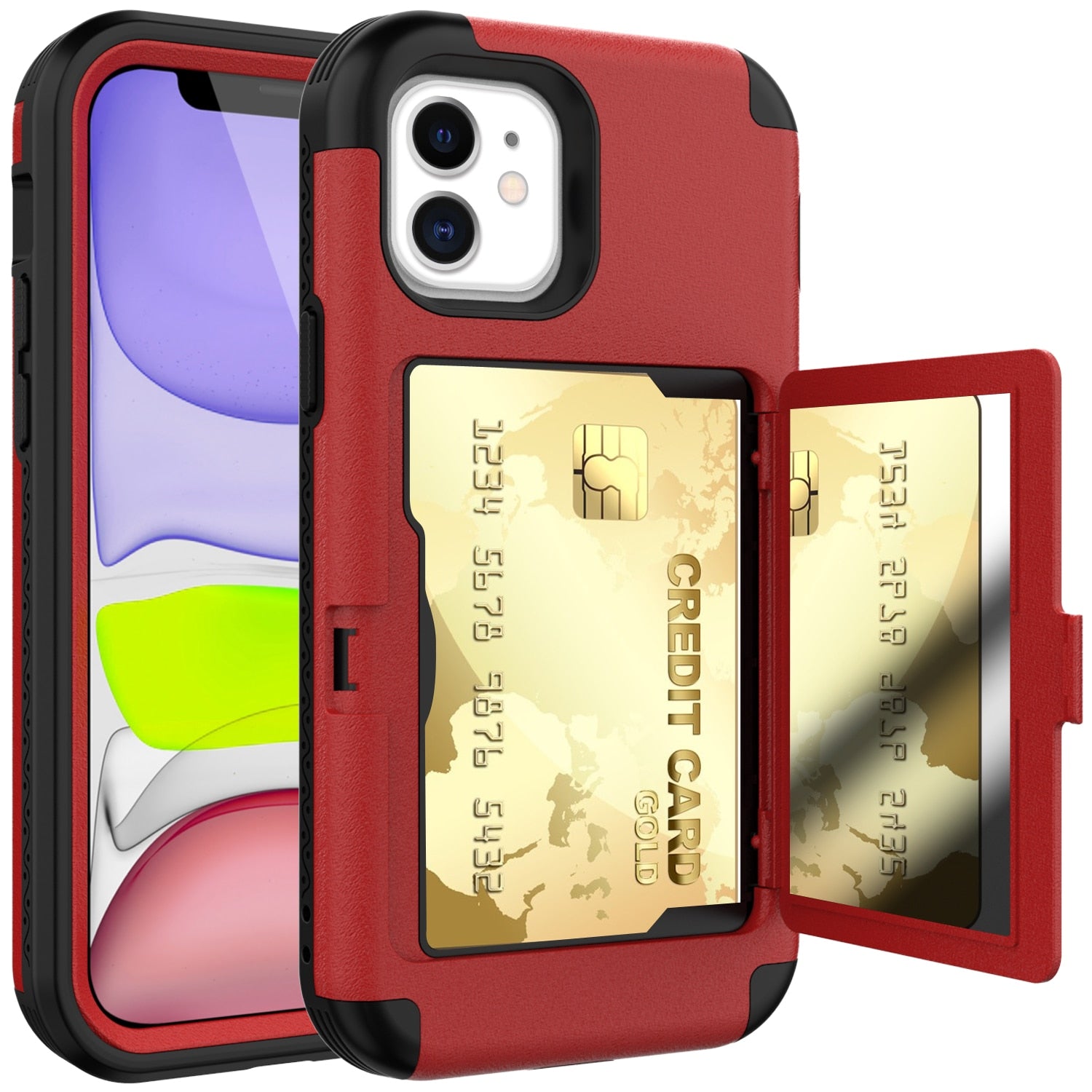For iPhone 12 mini Pro Max Case With Wallet Card Hidden Credit Card Cover For iPhone 12 Pro Max with mirror Case for iPhone 12 - 380230 For iPhone 12 Mini / Red / United States Find Epic Store