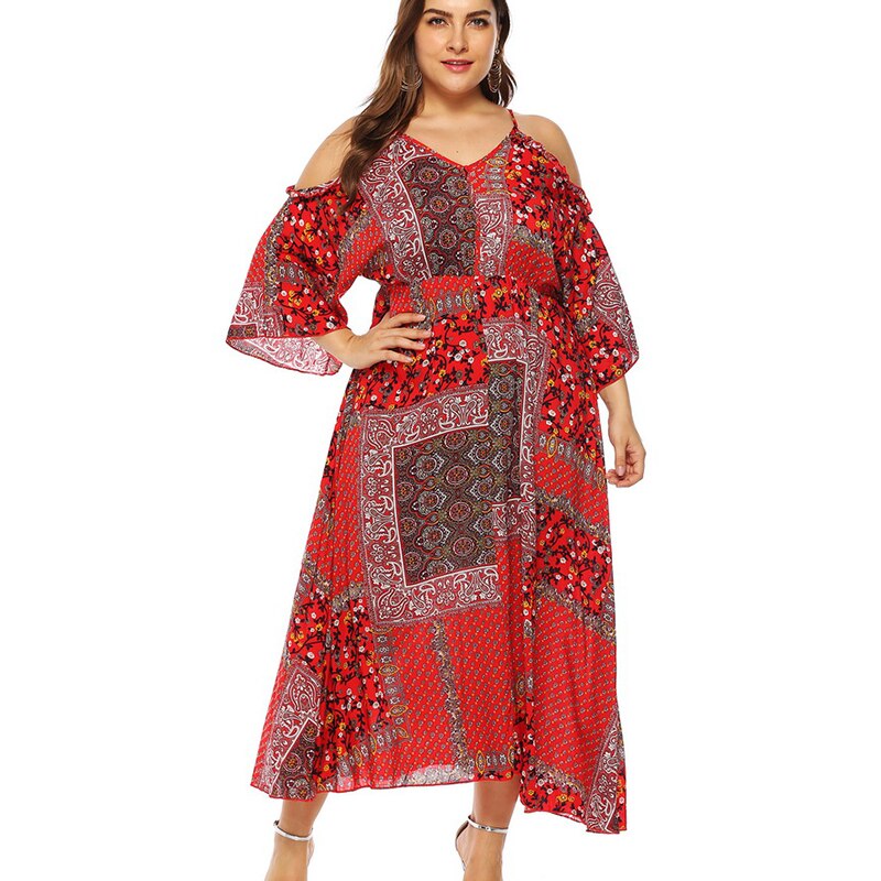 4XL Plus Size Vintage Bohemian Floral Print Dress - 200000347 Find Epic Store