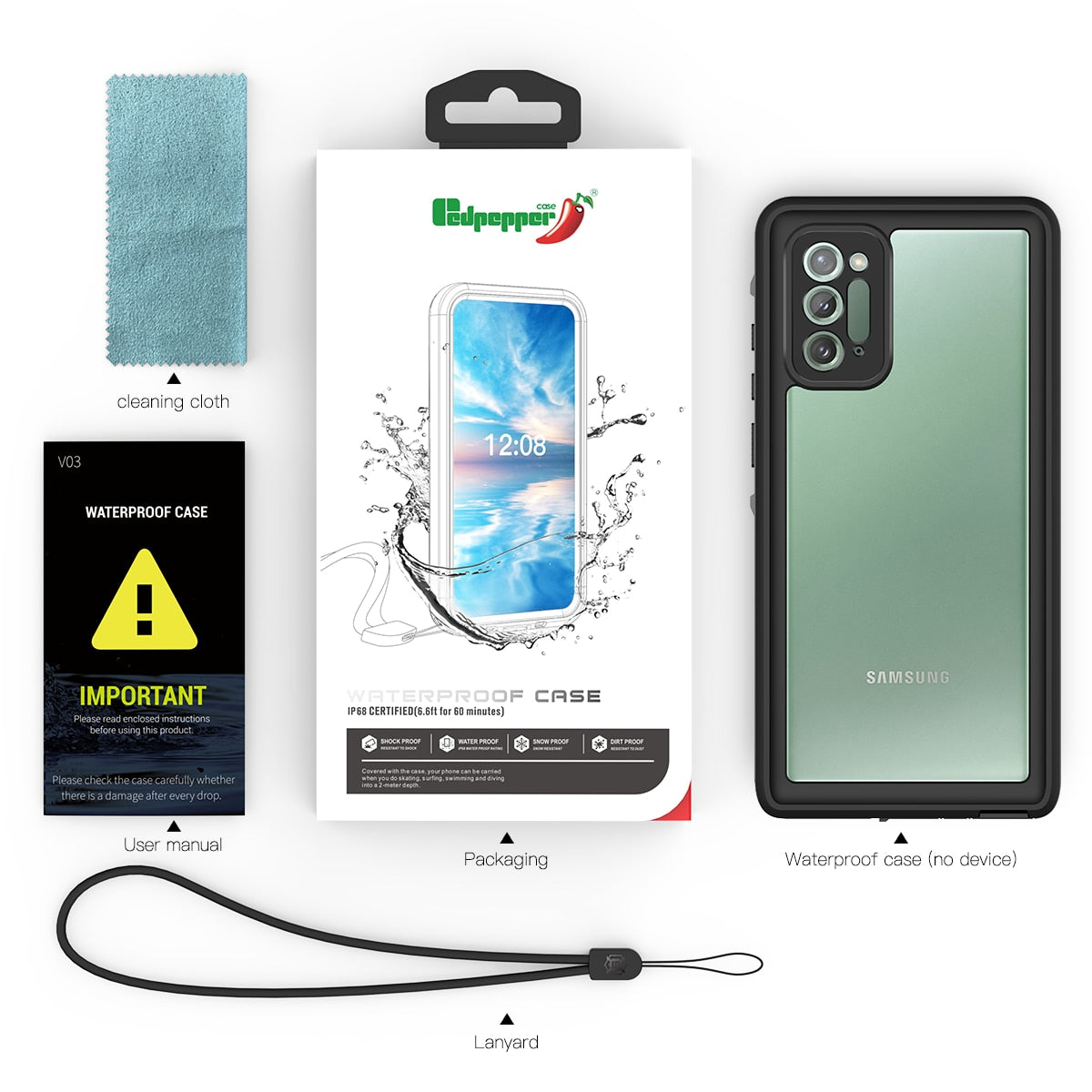 Waterproof Case for Samsung Galaxy note 20 Ultra back cover,Shockproof Outdoor Diving Cover For note 20 Ultra/Wireless charging - 380230 Find Epic Store