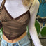 Brown Lace Cyber Y2k Crop Top - 200000790 Brown 1 / L / United States Find Epic Store