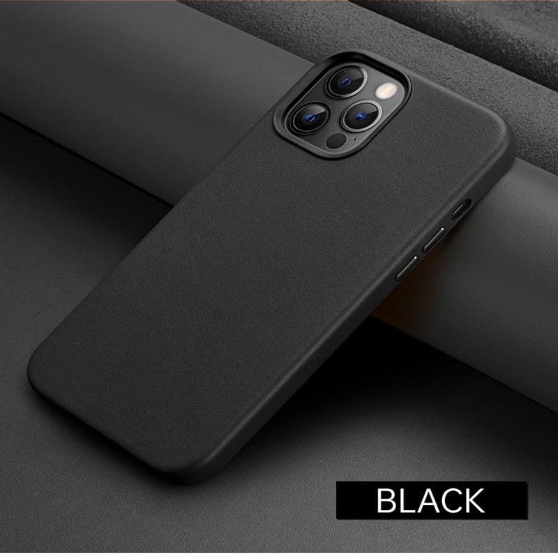 Real Leather Magnetic Case for iPhone 12 Pro Max 12 mini Luxury Phone Cover for iPhone 12 Pro Support Wireless Charging Case - 380230 For iPhone 12 Mini / Black / United States|with retail box Find Epic Store