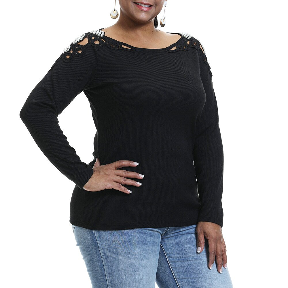 6XL Off Shoulder Beading Plus Size Elegant Top - 200000791 Find Epic Store