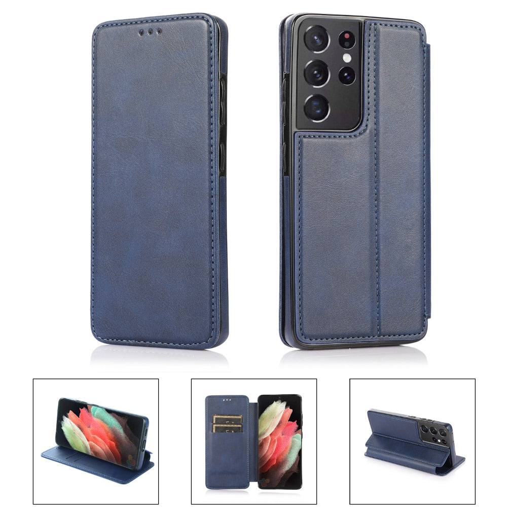 Blue Leather Flip Case For Samsung Galaxy S21 S20 Ultra Plus S9 S8 S10 Plus S10E Note Note 20 Ultra 8 9 10 Plus S21 Wallet Flip Cover - 380230 Find Epic Store