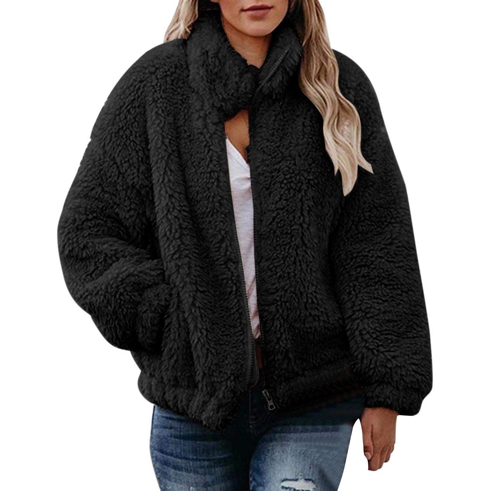 2021 Women Stand Collar Fleece Plush Coat - 200000801 Black / S / United States Find Epic Store