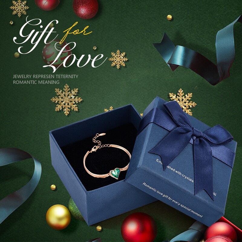 Green Fashion Heart Crystal Charm Bangles Gold Color Copper Jewelry - 200000146 Green in box / United States Find Epic Store