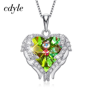 925 Sterling Silver Jewelry Fashion Four Colors Crystal Heart Angel Wing Pendant - 200001699 Olive / United States / 40cm Find Epic Store