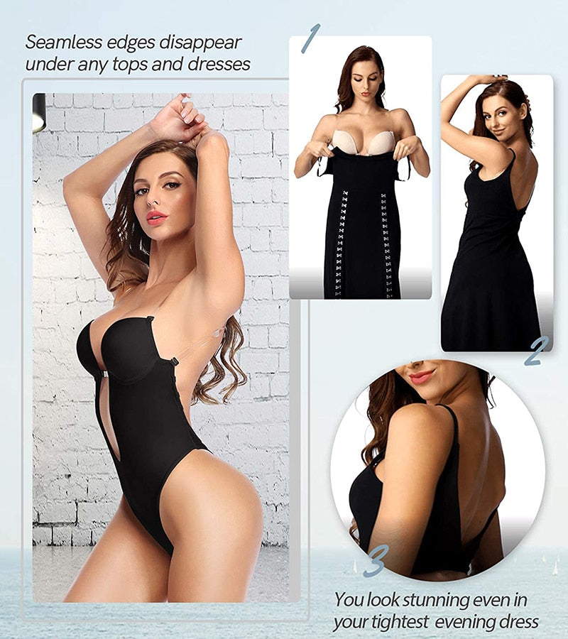 Women Plunging Deep V-Neck Strapless Backless Bodysuit Seamless Thong Full Body Shapewear for Wedding Party - 0 Find Epic Store
