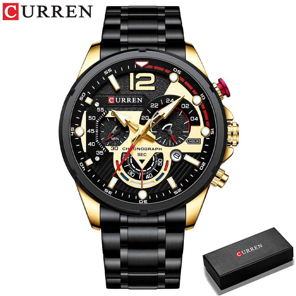 New Green Men's Watches Top Brand Luxury Stainless Steel Quartz Watch Men Sport Date Male Clock Waterproof Wristwatch - 0 Gold black-box Find Epic Store