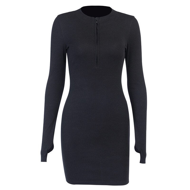 Sexy Bodycon Long Sleeve Front Zipper Deep V-neck Dress - 200000347 Find Epic Store