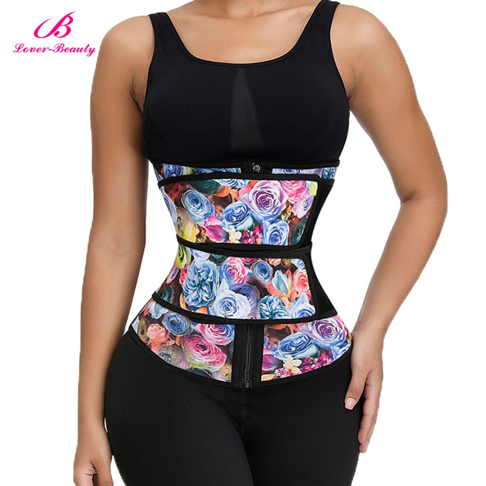 Waist Trainer Cincher Zipper Rose Printing Tummy Control Belt Loss Weight Latex Body Shaper Corset Underbust Slimming Briefs - 31205 Find Epic Store