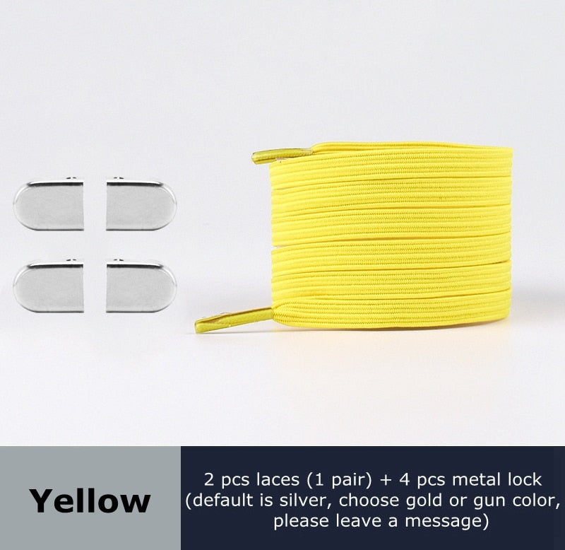 Metal lock Shoe Lace Elastic Flat Multi color options Easy to remove No tie shoelace Child adult Universal Lazy Shoelaces - 3221015 Yellow / United States / 100cm Find Epic Store