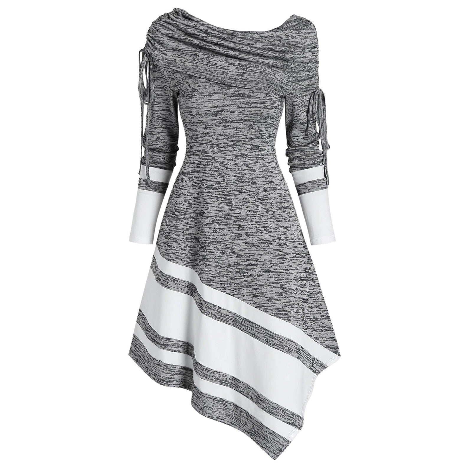 Fashion Striped Cinched Cowl Neck Dress - 200000373 Find Epic Store