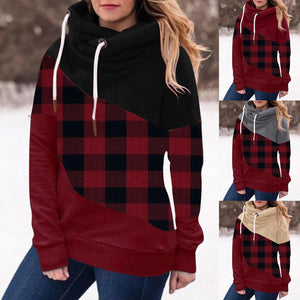 Women Red Black Grid Pullover Hoodie - 200000348 Find Epic Store