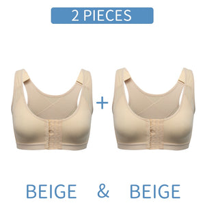 Women's Back Support Posture Corrector Full Coverage No Padded Slim Wireless Tops Chest Lifter Breast Shapewear Front Closure - 31205 Two Pieces Beige / S / United States Find Epic Store