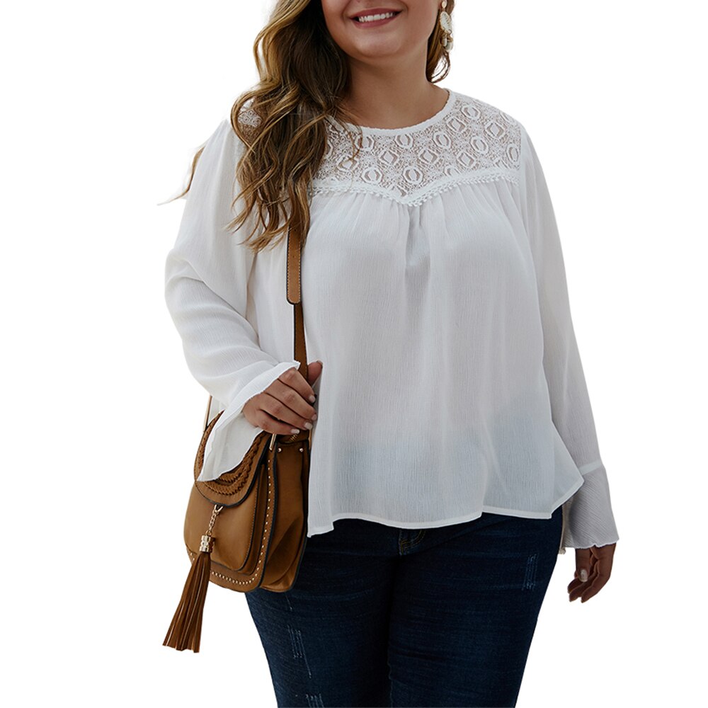 4XL Plus Size Lace Patchwork Chiffon Butterfly Sleeve Shirt - 200000346 Find Epic Store