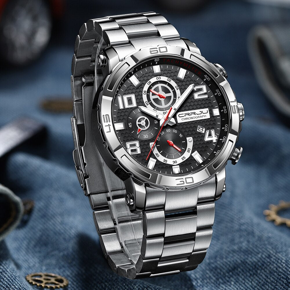 Top Brand Casual Sport Chronograph 316L Stainless Steel Wristwatch Big Dial Waterproof Quartz Clock - 0 Find Epic Store