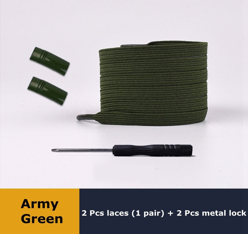 Elastic Shoelaces Metal lock Magnetic No Tie Shoelace Suitable for all shoes Child adult walking Sneakers Lazy Laces 1 Pair - 3221015 Army Green / United States / 100cm Find Epic Store