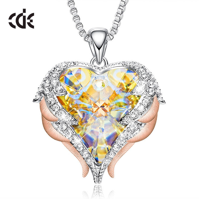 Original Design Angel Wings Embellished with Crystals from Swarovski Heart Shape Pendant Necklace Jewelry Valentine's Gift - 200000162 AB Color Gold / United States / 40cm Find Epic Store
