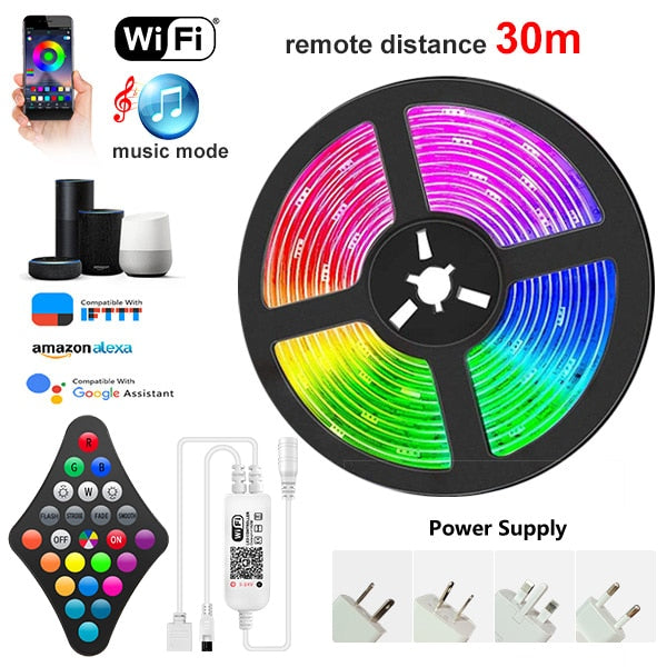 WIFI LED Strip Lights Bluetooth RGB Led light 5050 SMD 2835 Flexible 30M 25M Waterproof Tape Diode DC WIFI 24K Control+Adapter - 0 WIFI control / 5050 Waterproof / 5M Full set|United States Find Epic Store