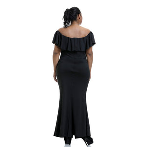 6XL Plus Size Elegant Ruched Ruffle Off Shoulder Dress - 200000347 Find Epic Store