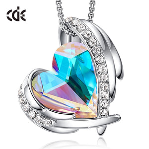 Women Gold Necklace Pendant Embellished with Crystals Pink Heart Necklace Angel Wing Jewelry Mom Gift - 100007321 AB Color / United States Find Epic Store