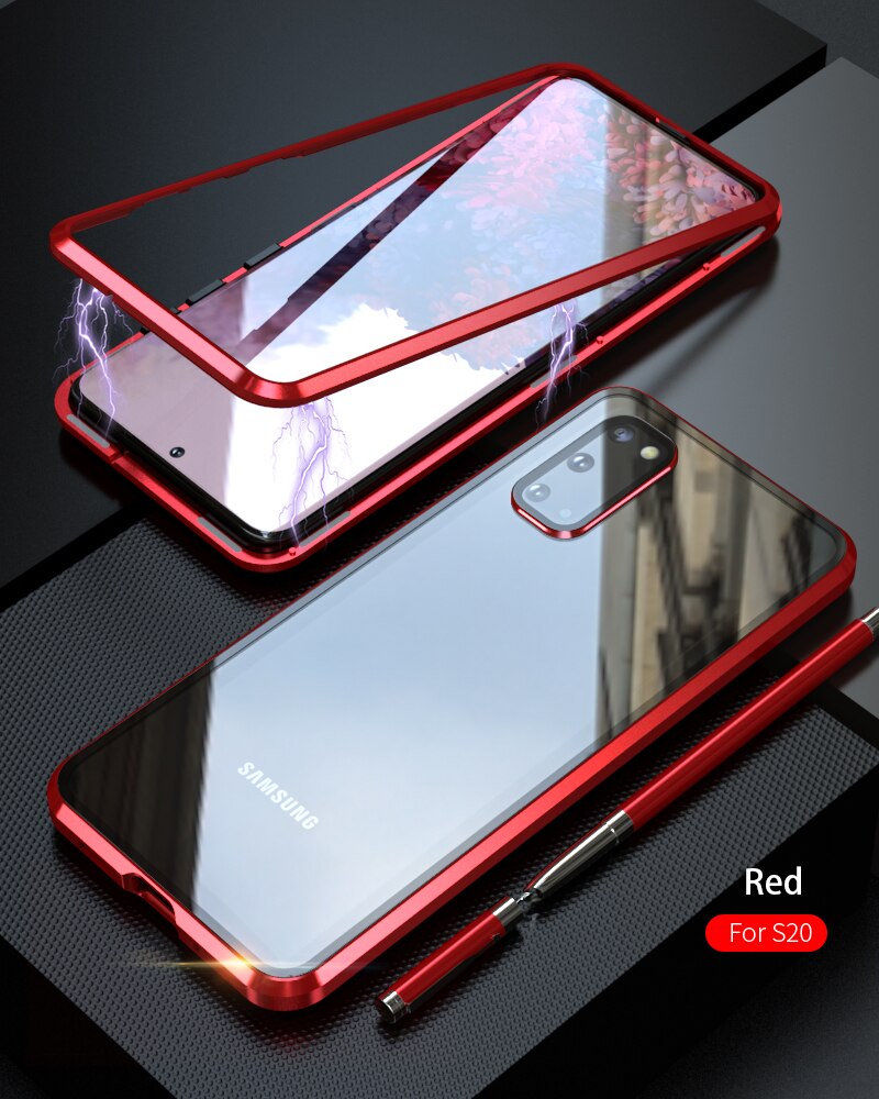 Luxury Magnetic Adsorption Back Cover for Samsung Galaxy S20 Ultra S20 Plus Tempered Glass Built-in Magnet Metal Bumper Case - 380230 for Samsung S20 / Red / United States Find Epic Store