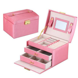 2021 Newly Jewelry Storage Box Large Capacity Portable Lock With Mirror Jewelry Storage Earrings Necklace Ring Jewelry Display - 200001479 United States / Pink 01 Find Epic Store