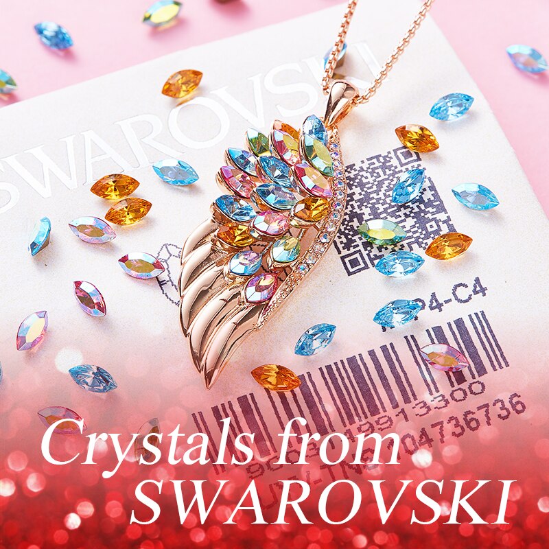 Women Rose Gold Phoenix Feather Necklace with Colorful Crystals from Swarovski Women Fashion Jewelry Necklace Collier Femme - 200000162 Find Epic Store