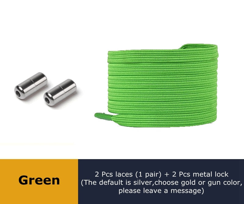 Lock Flat Elastic Shoelaces Types of Shoes Accessories Lazy Laces Safety Sneakers No Tie Shoelace Round Metal Suitable for All - 3221015 Green / United States / 100cm Find Epic Store