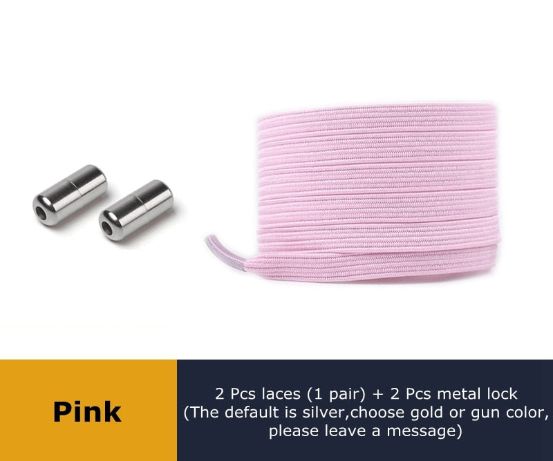 Lock Flat Elastic Shoelaces Types of Shoes Accessories Lazy Laces Safety Sneakers No Tie Shoelace Round Metal Suitable for All - 3221015 Pink / United States / 100cm Find Epic Store