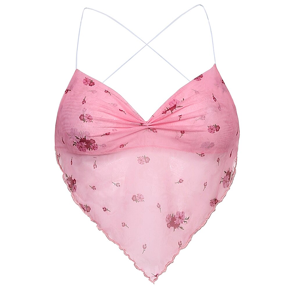 Pink Cute Mesh Halter Tank Top - 200000790 Pink / L / United States Find Epic Store