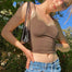 Brown Cyber Y2k Lace Trim Kawaii V Neck Sexy Top - 200000790 Find Epic Store