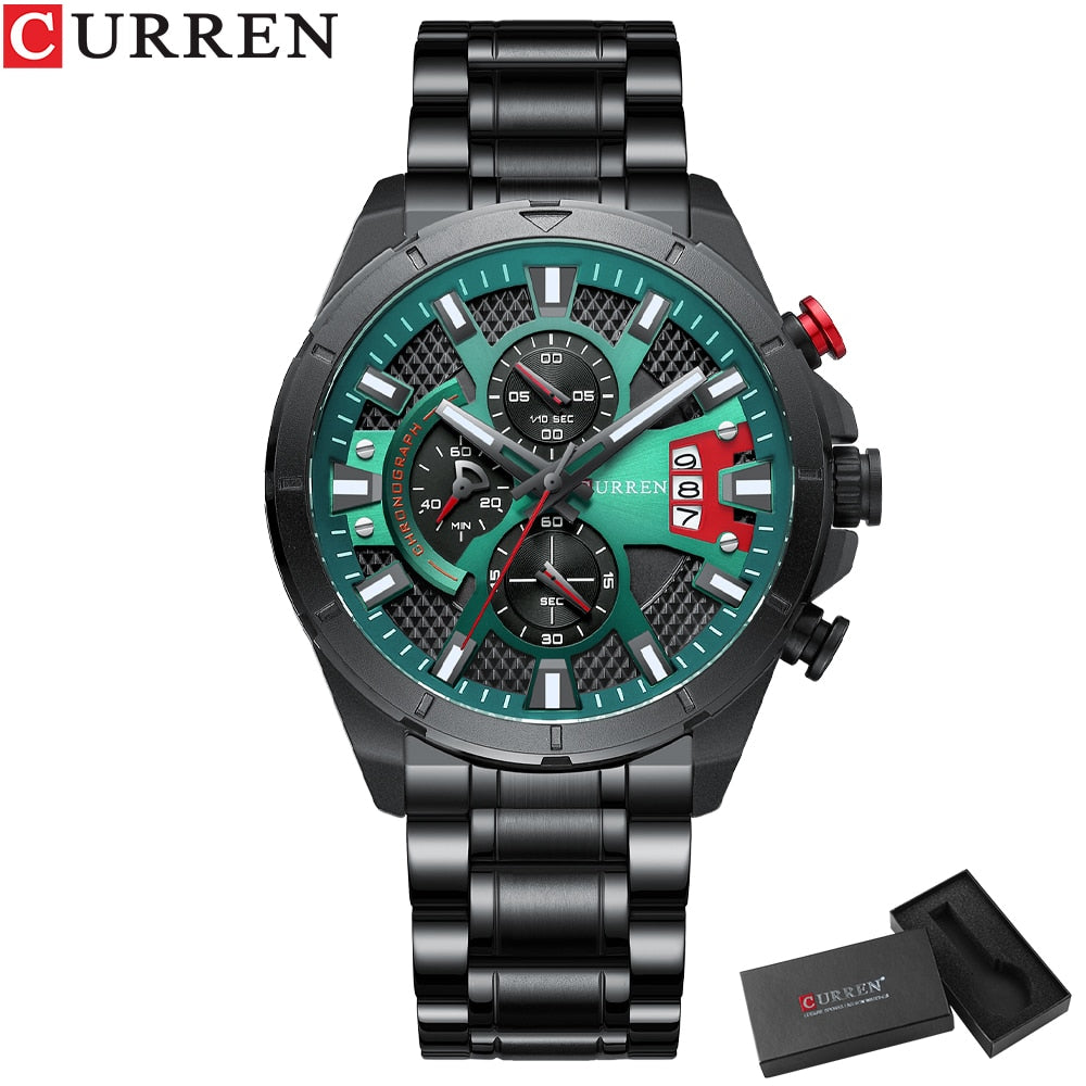 Top Brand Luxury Fashion Watches Men's Casual Quartz Wristwatch Business Watch Men Stainless Steel Waterproof Male Clock - 0 black green box Find Epic Store