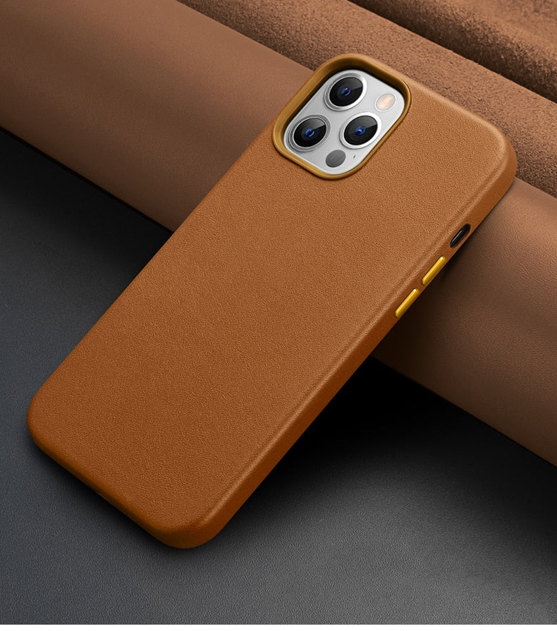 For iPhone 12 Pro Max case, Premium Real Leather Case Support Wireless Charging, Slim Non-Slip Grip Scratch Resistant Case Cover - 380230 for iPhone 12 Mini / Light Brown / United States Find Epic Store