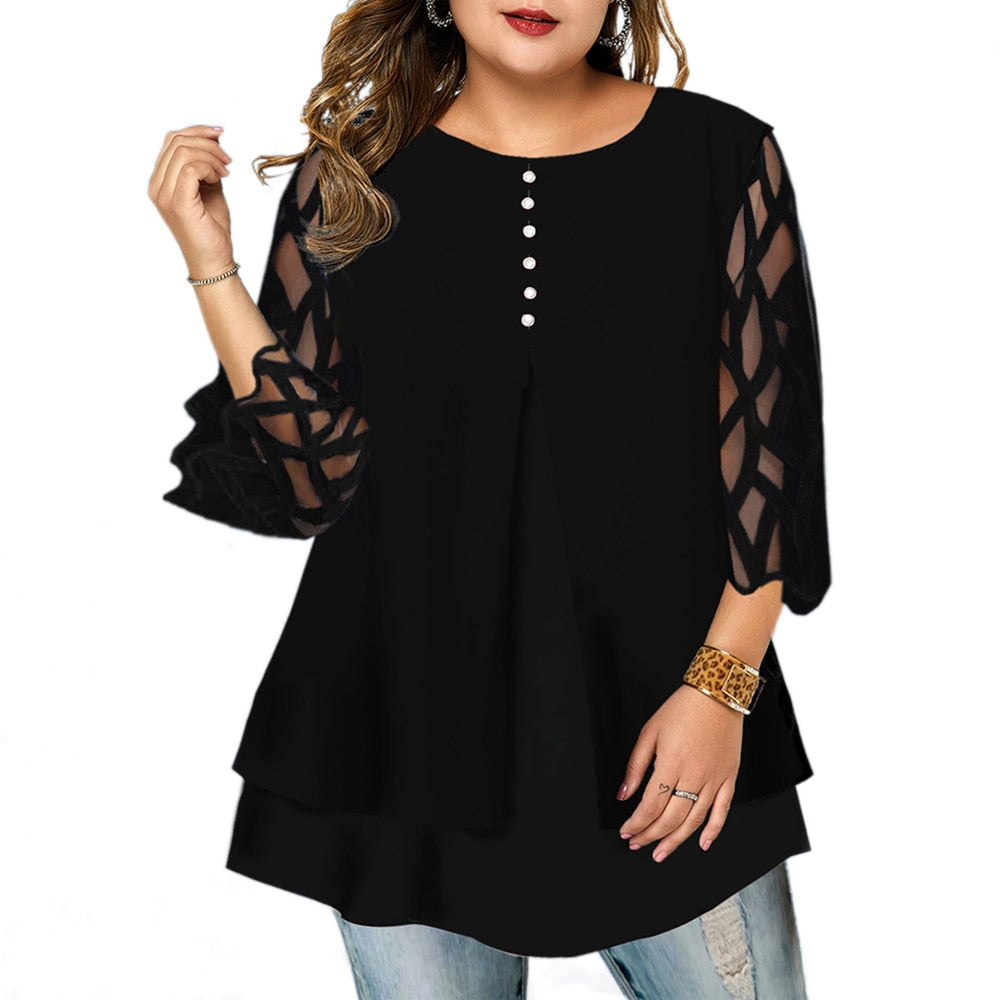 6XL Geometric Translucent Sleeve Plus Size Blouse - 200000346 Find Epic Store