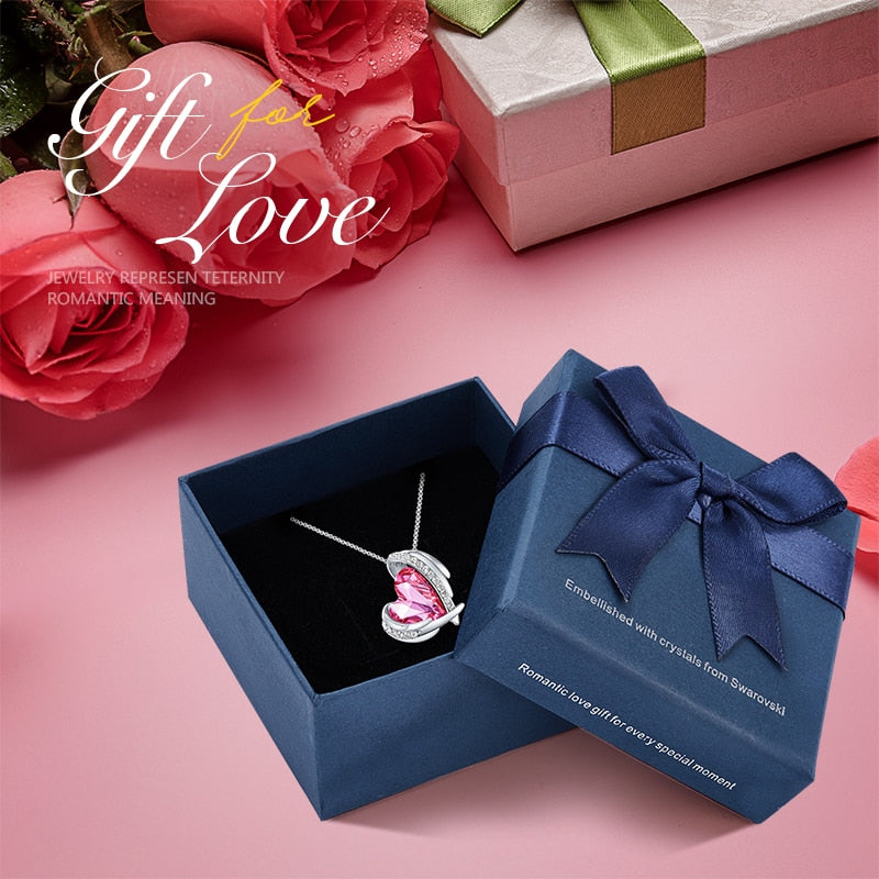 Women Gold Necklace Pendant Embellished with Crystals Pink Heart Necklace Angel Wing Jewelry Mom Gift - 100007321 Pink in box / United States Find Epic Store