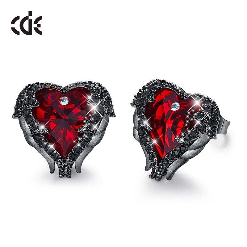 Heart Earrings Embellished with Crystals - 200000171 Red Black / United States Find Epic Store