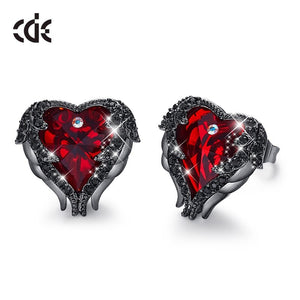 Heart Earrings Embellished with Crystals - 200000171 Red Black / United States Find Epic Store