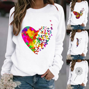 Women O-neck Color Butterfly Heart Printed Top - 200000348 Find Epic Store