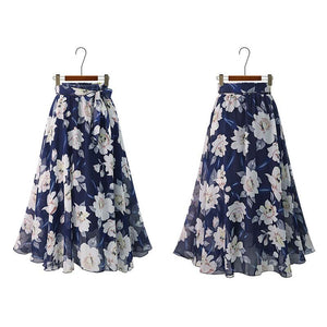 Chiffon Lace Up Print Mid-length Skirt - 349 Find Epic Store