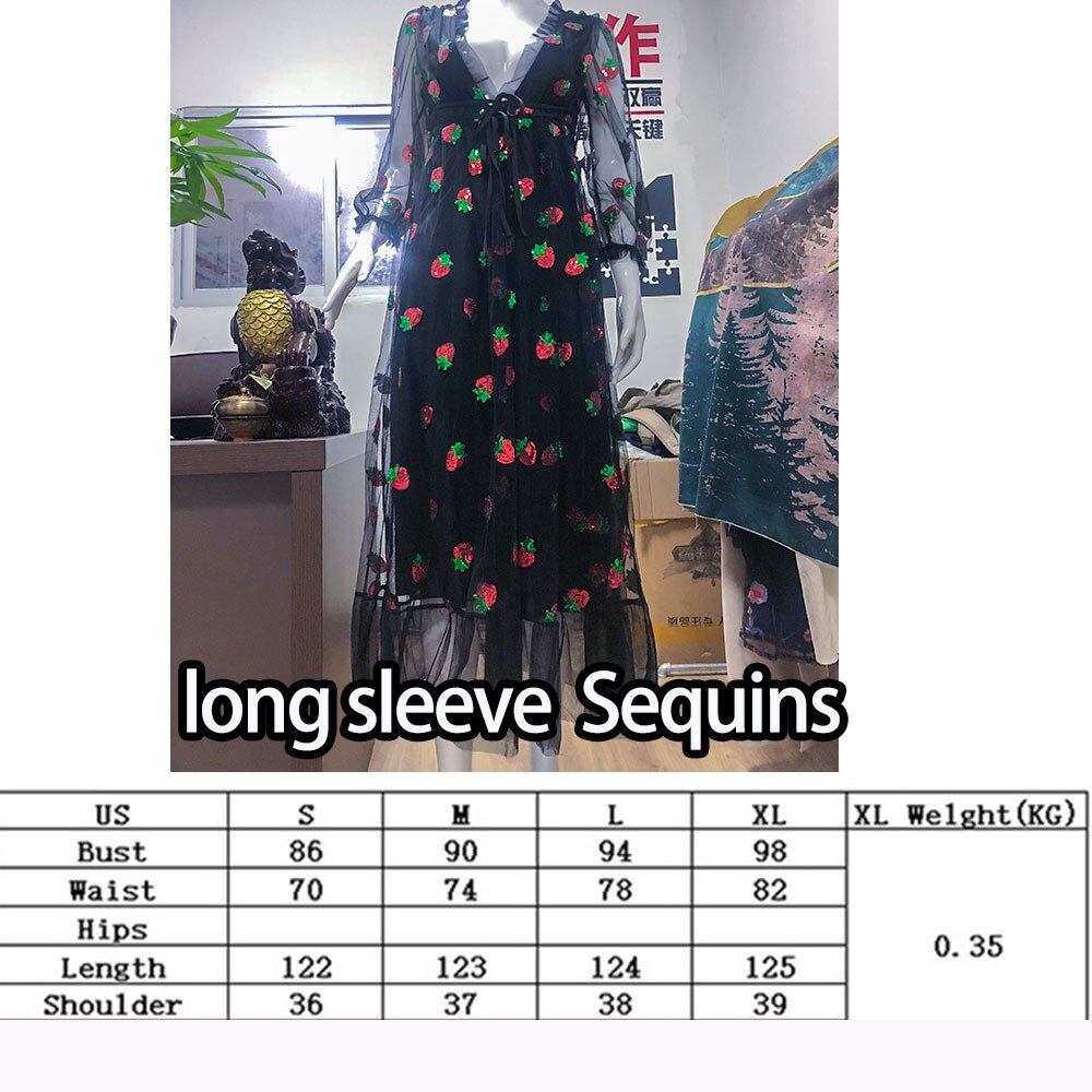 Sexy V-Neck Belt Strawberry Dress - 200000347 long Sequins black / S / United States Find Epic Store