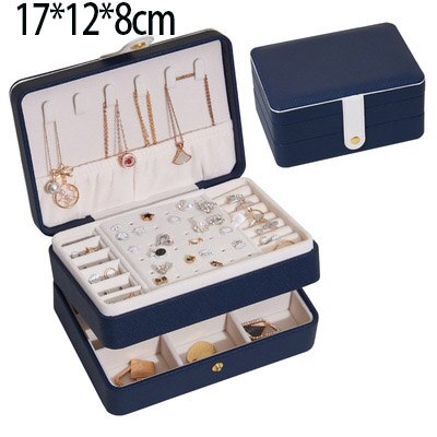 2021 New PU Leather Jewelry Storage Box Portable Double-Layer Packaging Box European-Style Multi-Function Winter Gift - 200001479 United States / Blue 05 Find Epic Store