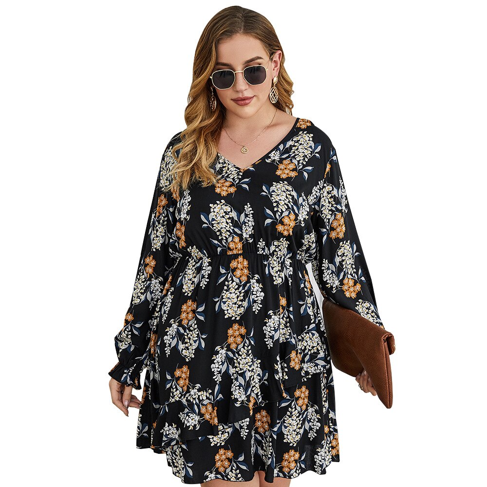 Plus Size Elegant Floral Printed Dress - 200000347 Find Epic Store