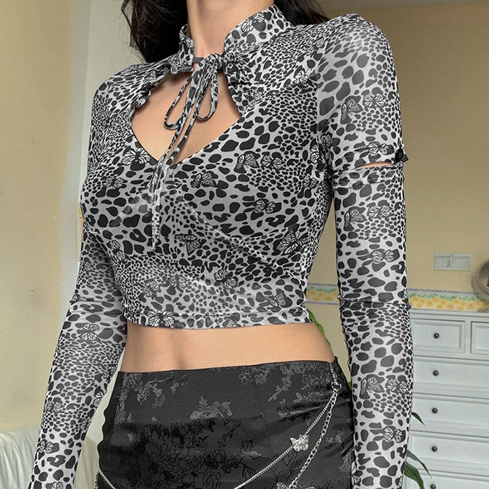 Gothic E-girl Leopard Print Crop Tops - 200000791 Find Epic Store