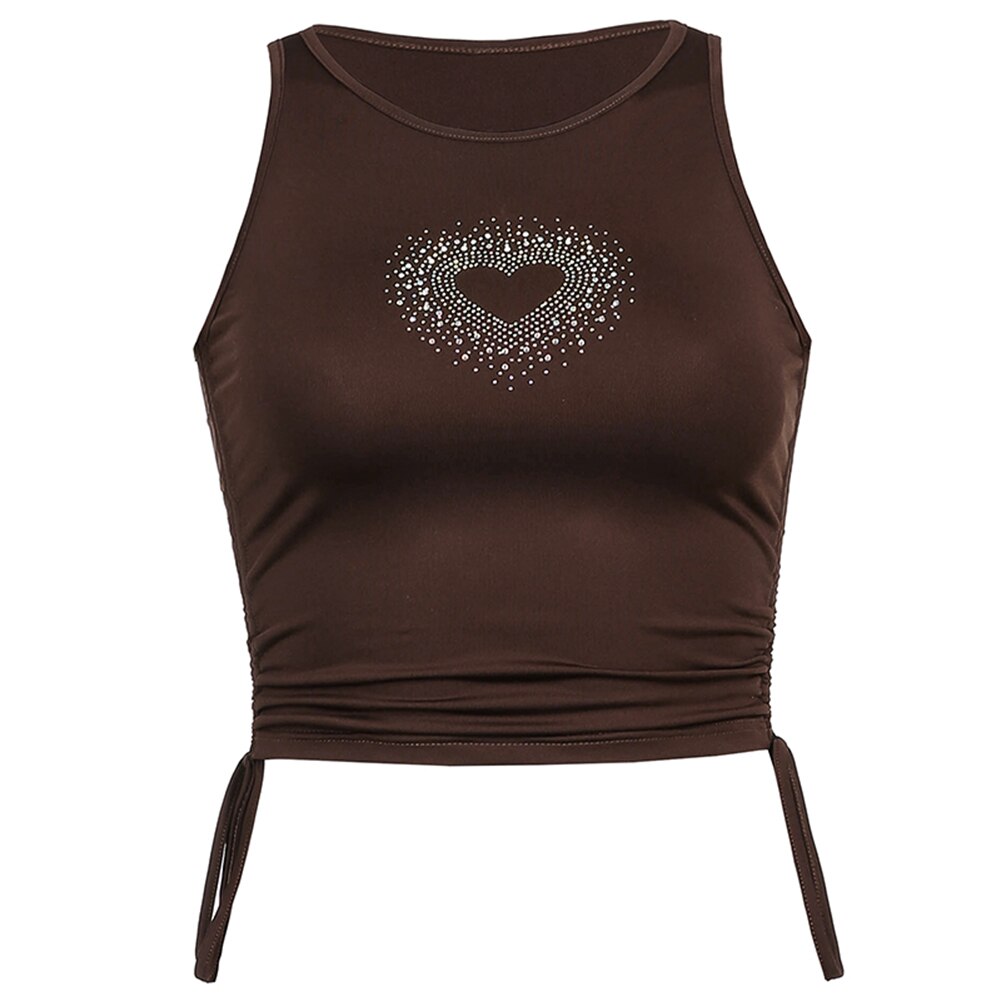 Heart Shinny Diamond Brown Tank Top - 200000790 Brown / M / United States Find Epic Store