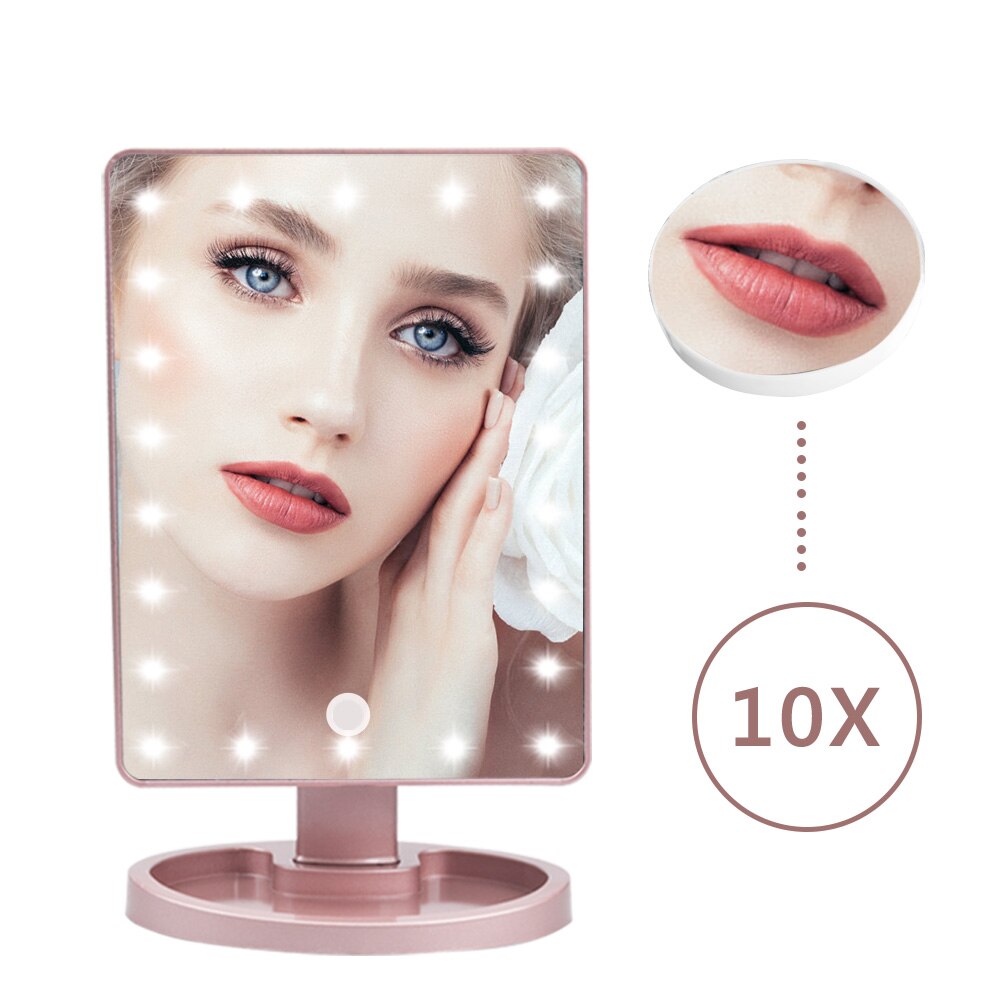 22 LED Light Touch Screen 10X Magnifier Makeup Mirror Adjustable USB Or Batteries Use 16 Lights Bright Desktop Tabletop Bright - 200001300 United States / 22 Led Rose Gold Find Epic Store