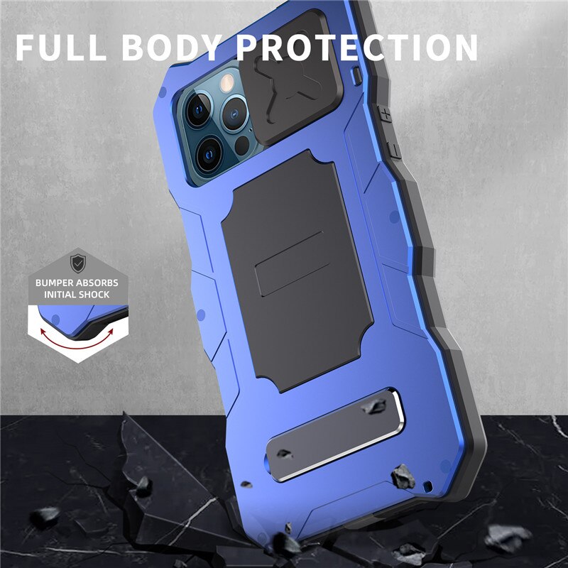 Rugged Armor Slide Camera Lens Phone Case for iPhone 12 Pro Max Metal Aluminum Military Grade Bumpers Armor Kickstand Cover - Find Epic Store