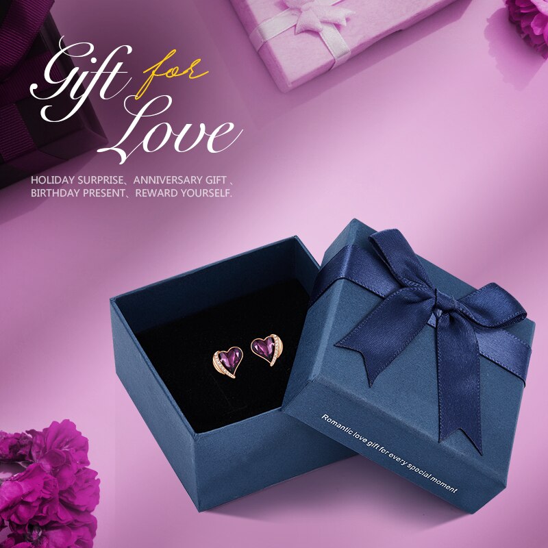 Red Heart Crystal Earrings Angel Wings - 200000171 Amethyst Gold in box / United States Find Epic Store