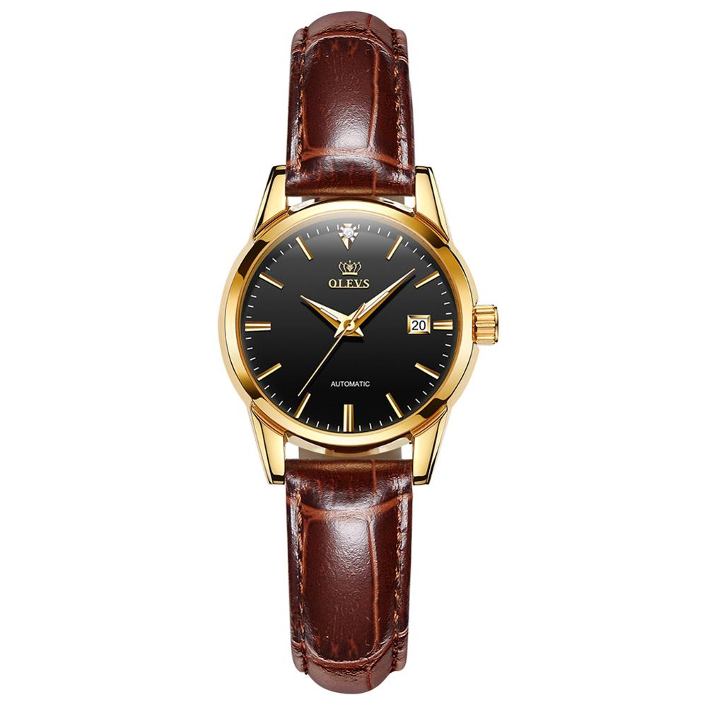OLEVS Brown Leather Automatic Watch - 200363143 black / United States Find Epic Store