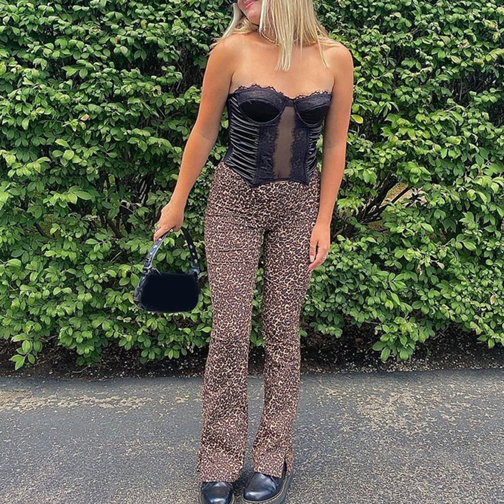 Vintage Leopard Print Aesthetic Straight Pants - 200000366 Find Epic Store